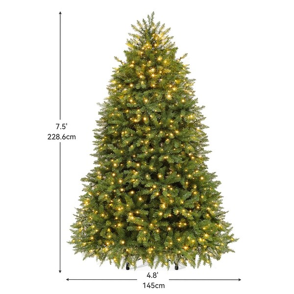 Moasis Artificial Full Christmas Tree，7.5ft PreLit Christmas Tree with 8 LightModes，Includes Stand，Green Bell