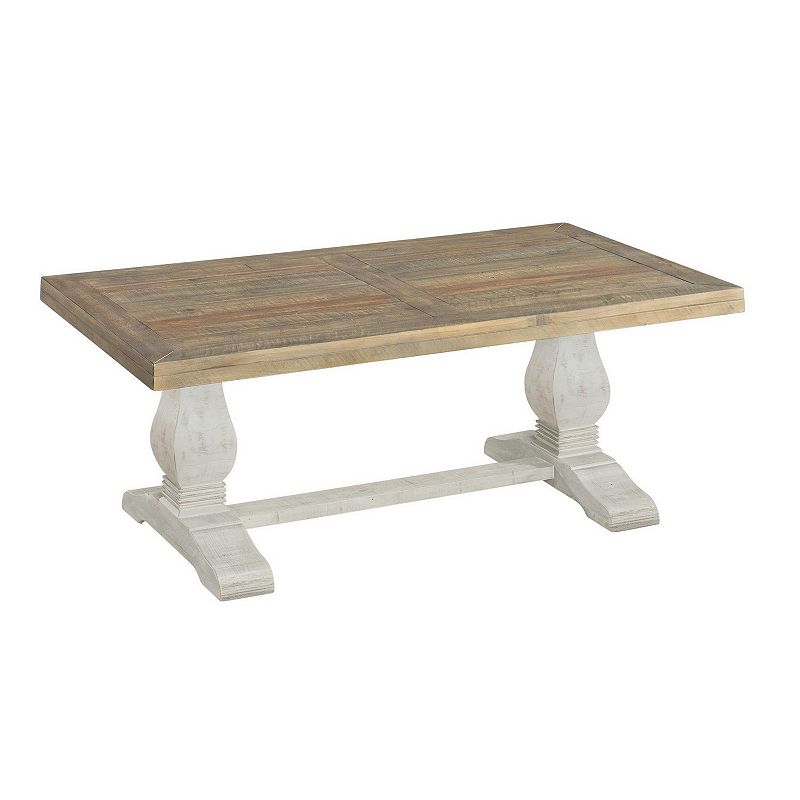 19 Inch Coffee Table with Pedestal Base， Brown and White