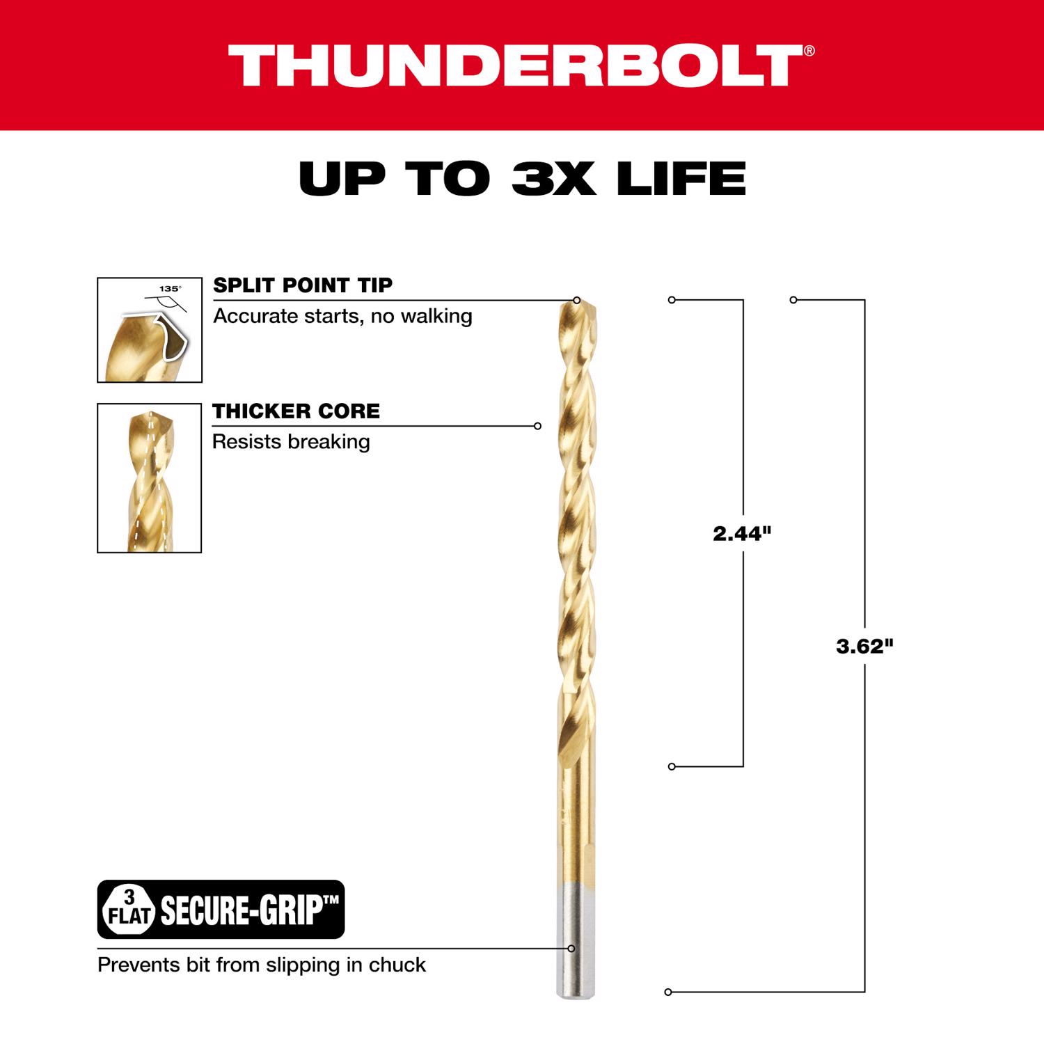 MW Thunderbolt 13/64 in. X 3-5/8 in. L High Speed Steel Drill Bit 1 pc