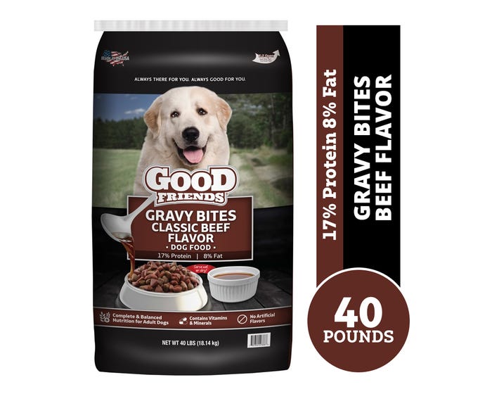 Good Friends Gravy Bites Classic Beef Recipe Dry Dog Food， 40 lb. Bag