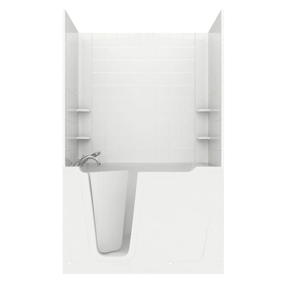 Universal Tubs Rampart 5 ft. Walk-in Air Bathtub with 6 in. Tile Easy Up Adhesive Wall Surround in White H3660LWACC