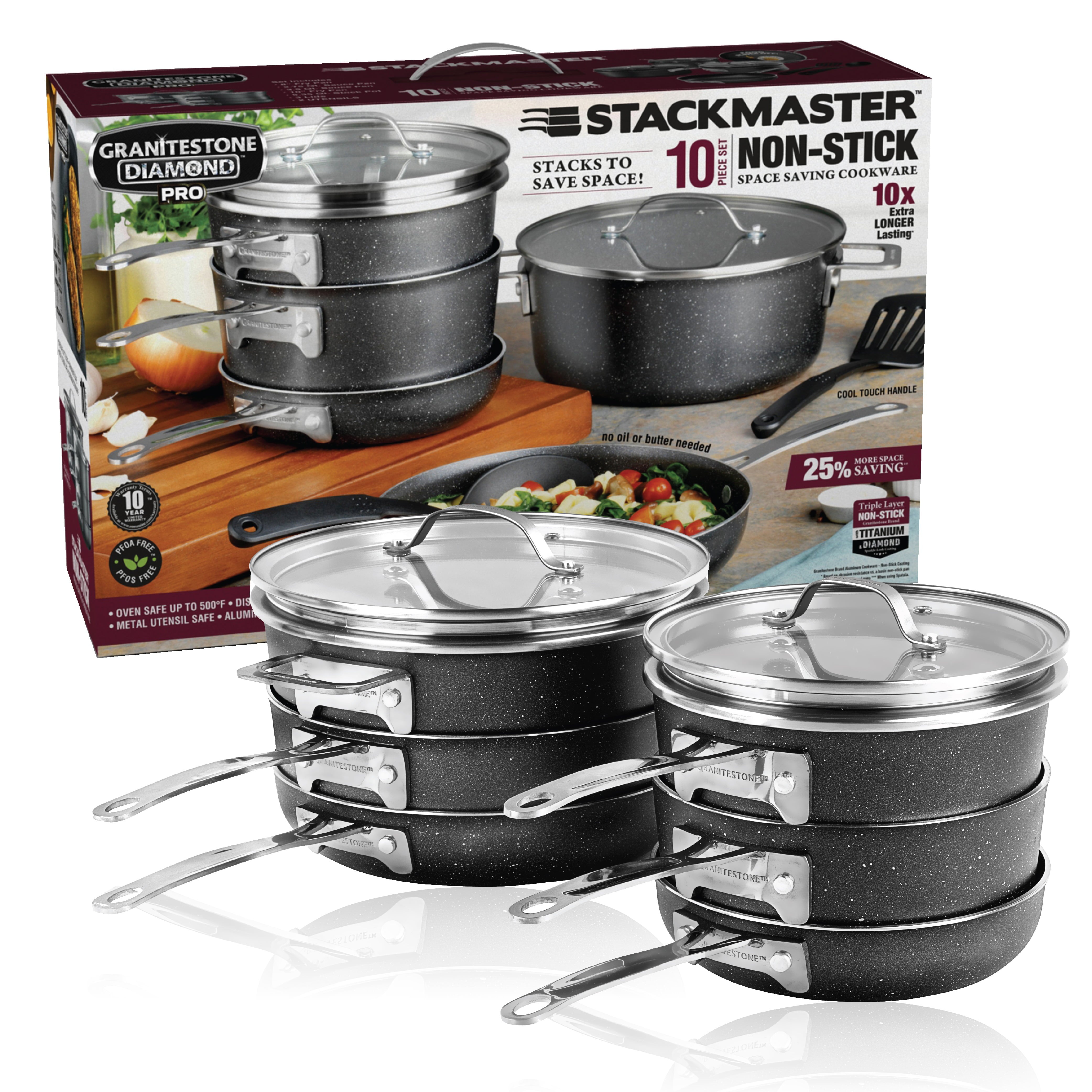 Granite Stone Diamond Stack Master Non-stick Diamond and Mineral Infused Coating 10-Pc. Cookware Set