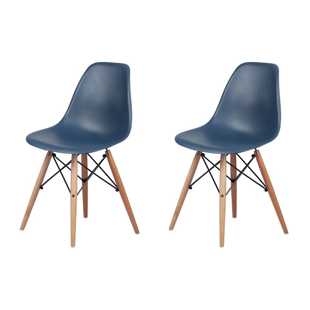 Armless plastic Side Dining Chair with Wood Legs Set of 2