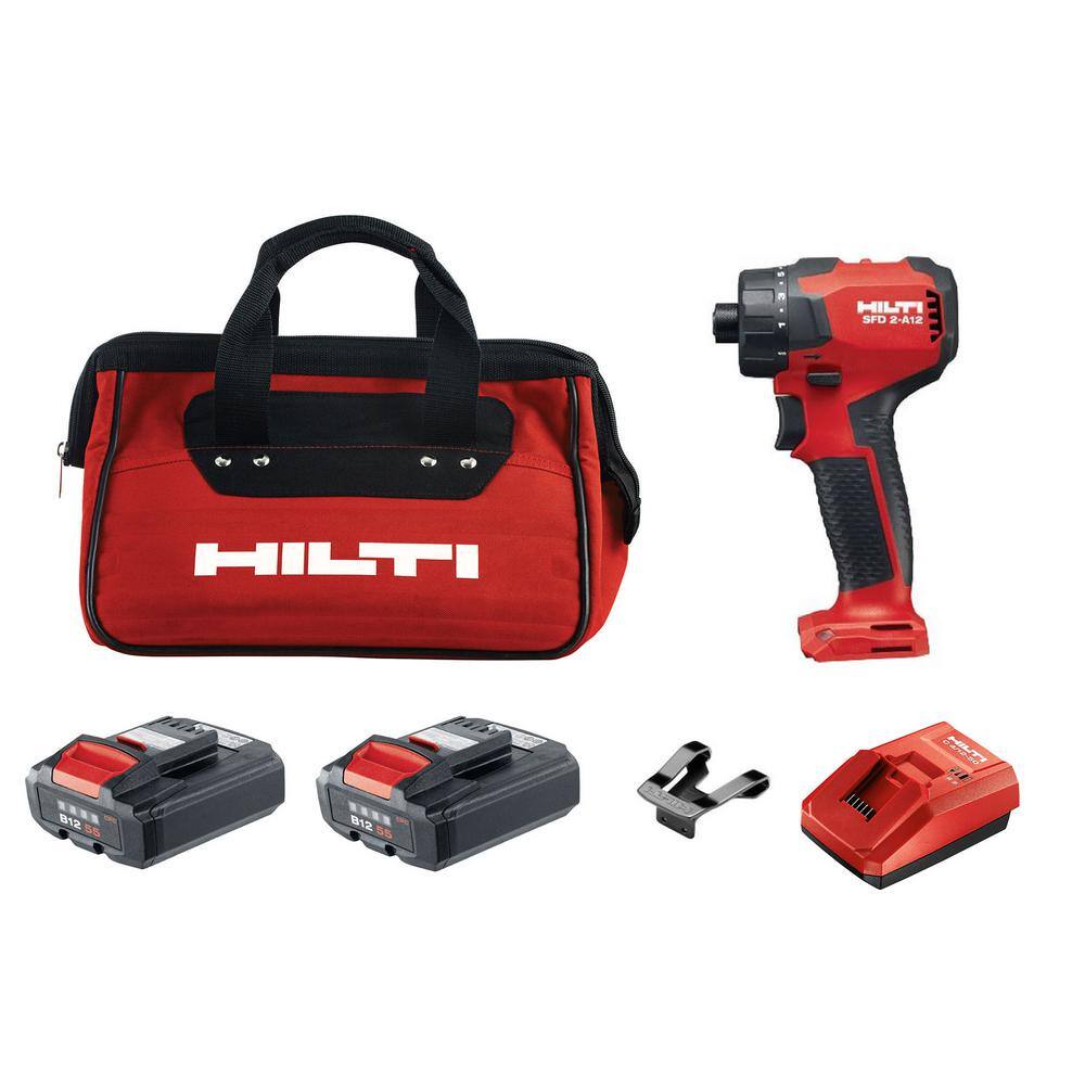 Hilti 12-Volt Lithium-Ion 14 in. Cordless Impact Driver SFD 2-A Kit with Battery Charger and Bag 3536725