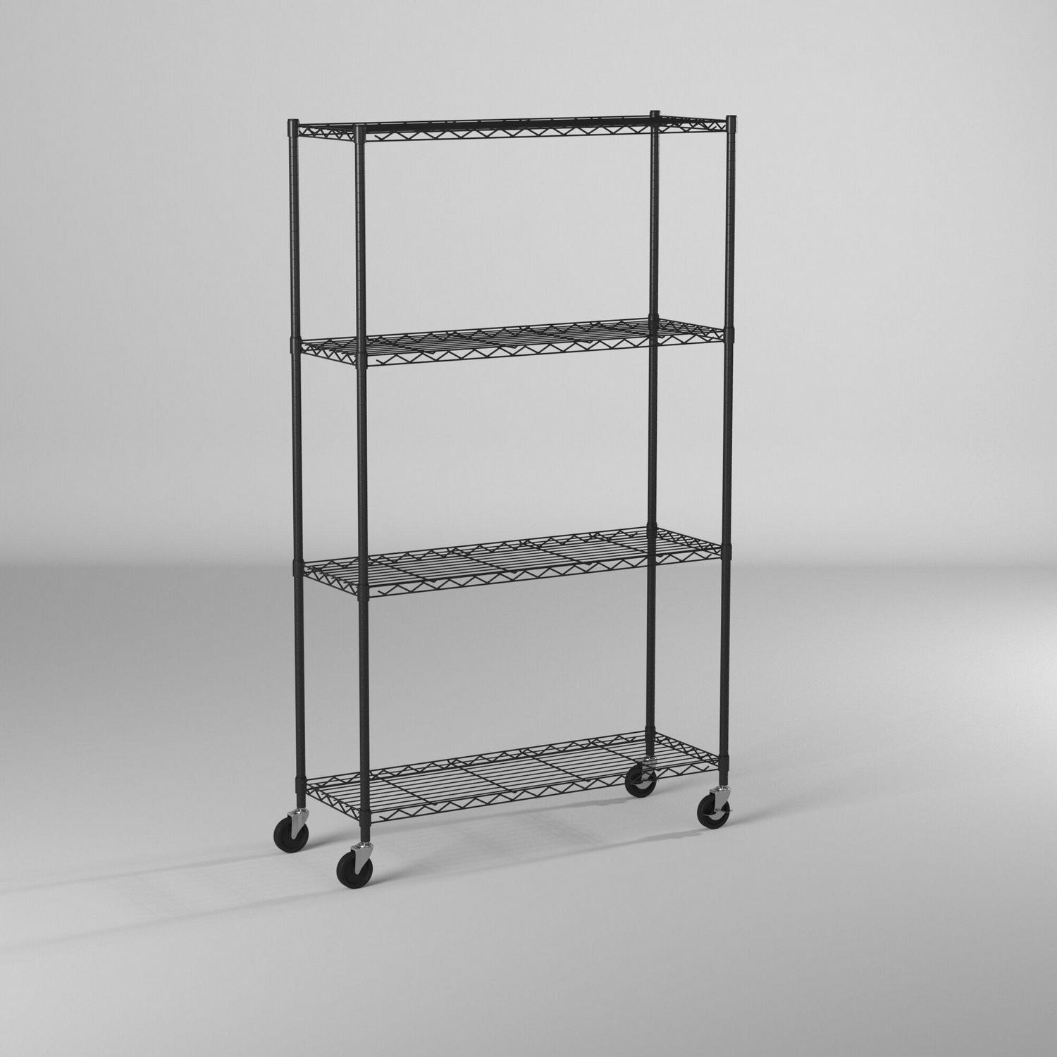 TRINITY Basics 36 W x 14 D x 62.5 H 4-Shelf NSF Wire Shelving Unit With Casters， 1000 lb Capacity， Black