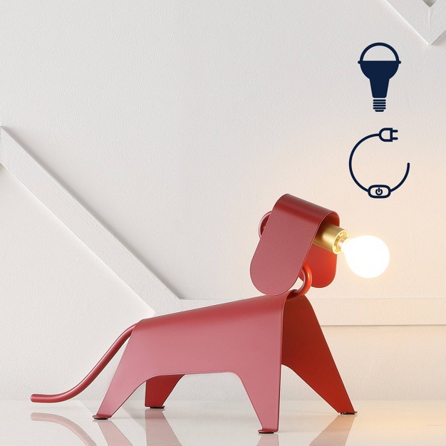 Rover Modern Industrial Iron Canine Kids x27 Lamp includes Led Light Bulb Red Jonathan Y