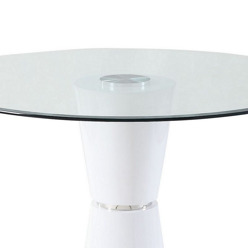 34 Inches Round Glass Top Coffee Table with Pedestal Base， White