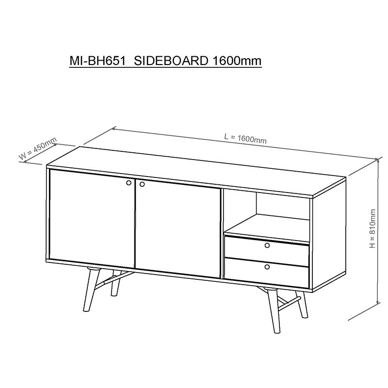 RANIA Sideboard Buffet 160cm - Black Ash