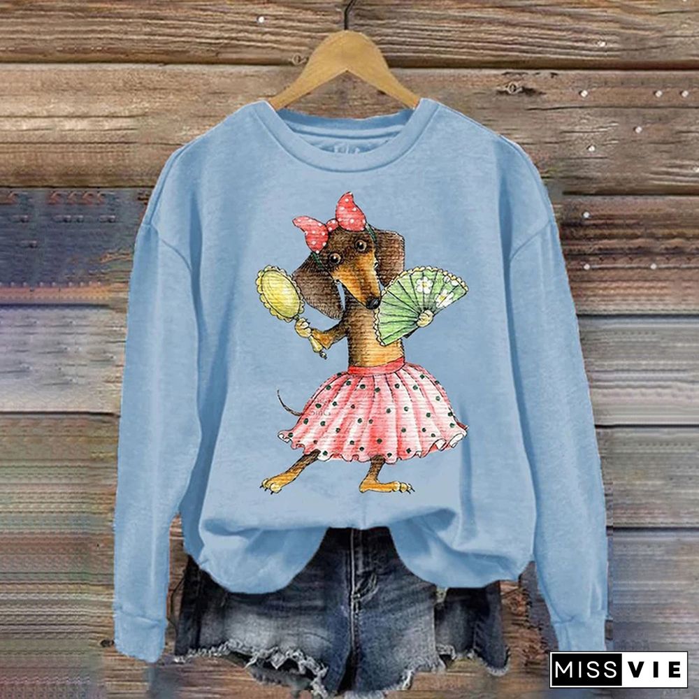 Women's Dancing Dachshund Print Sweatshirt