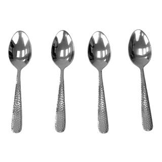 Home Basics Hammered Finish Silver 180 Stainless Steel Tea Spoons (Set of 4) HDC64669