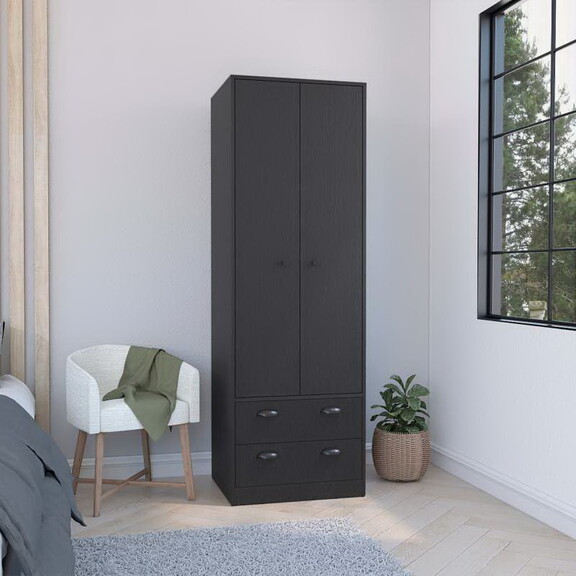 Bonaire Armoire with 2 Drawers and 2 Doors  Black ...