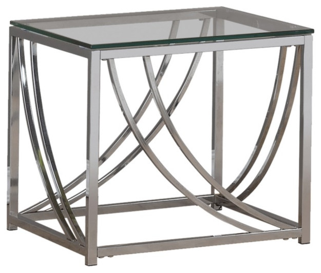 Tempered Glass Top End Table With Metal Tubular Legs  Chrome And Clear   Contemporary   Side Tables And End Tables   by VirVentures  Houzz