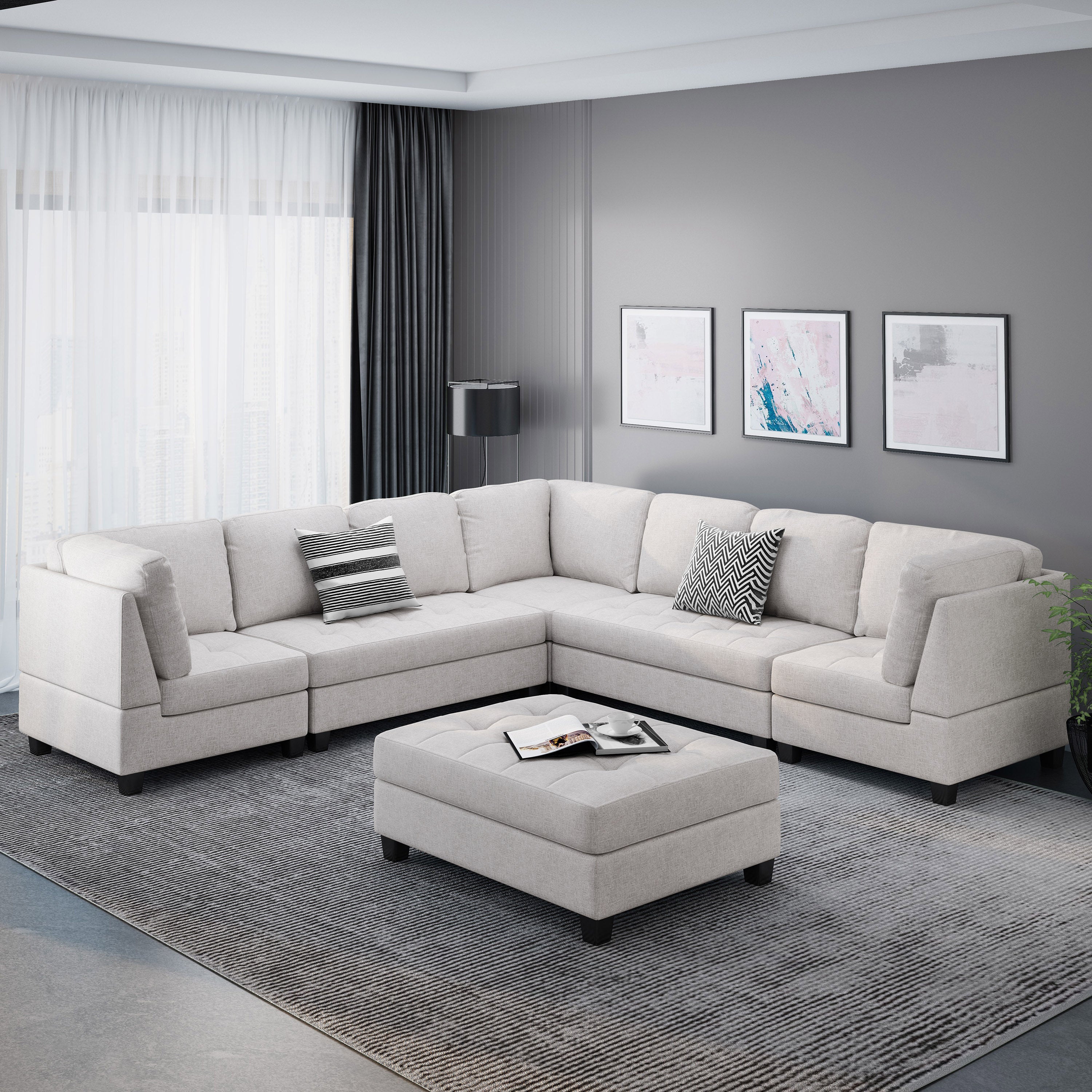 Jakyri Contemporary 7 Seater Fabric Sectional