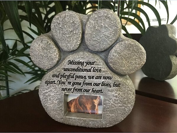 Pawprints Remembered Pet Memorial Stone w/ Picture Frame