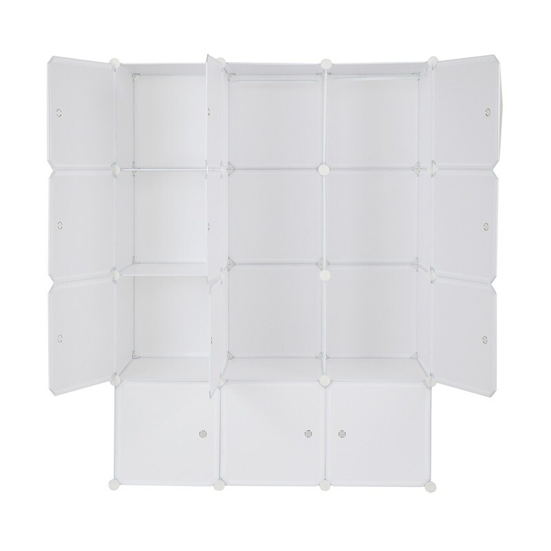 8/12/16/20 Cube Organizer Stackable Plastic Cube Storage Closet Cabinet with Hanging Rod White