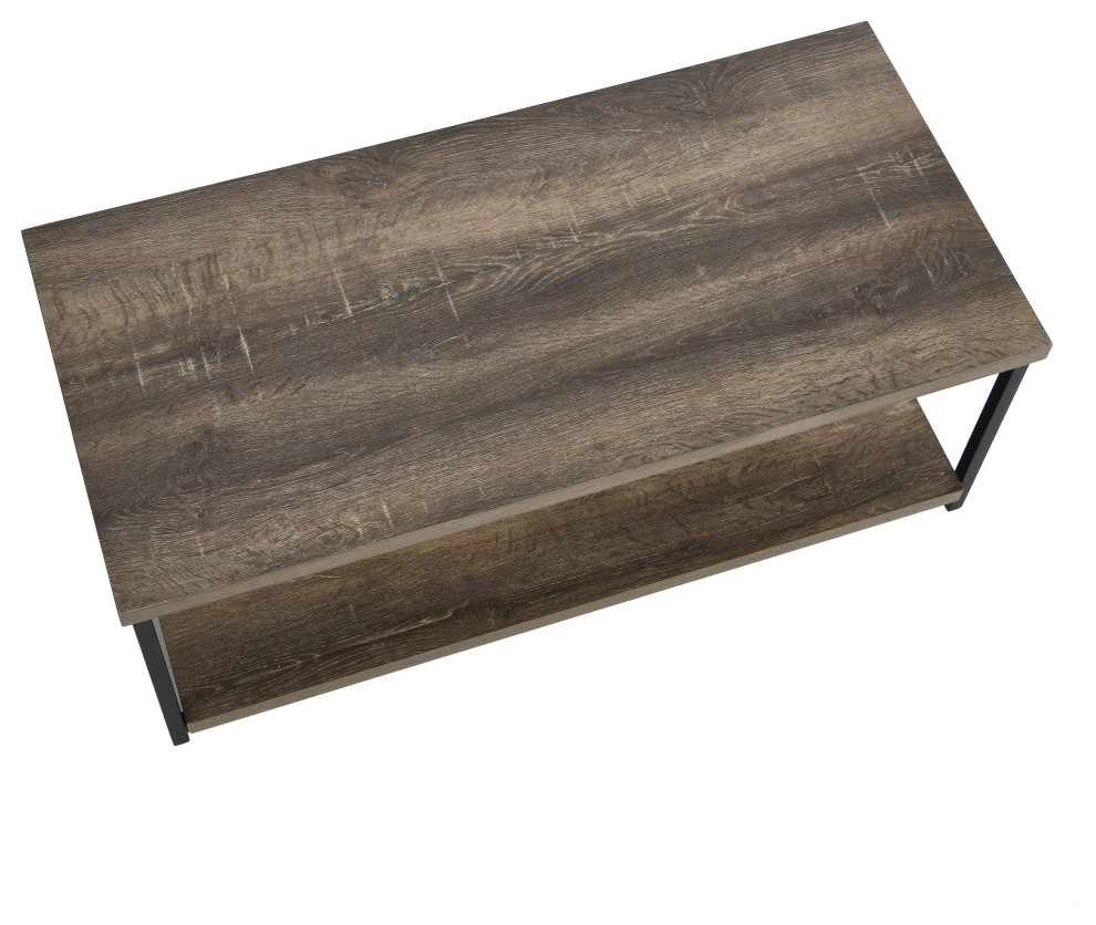 Jamestown Rectangular Coffee Table  Storage Shelf Ashwood Rustic  Black Metal   Transitional   Coffee Tables   by Household Essentials  Houzz