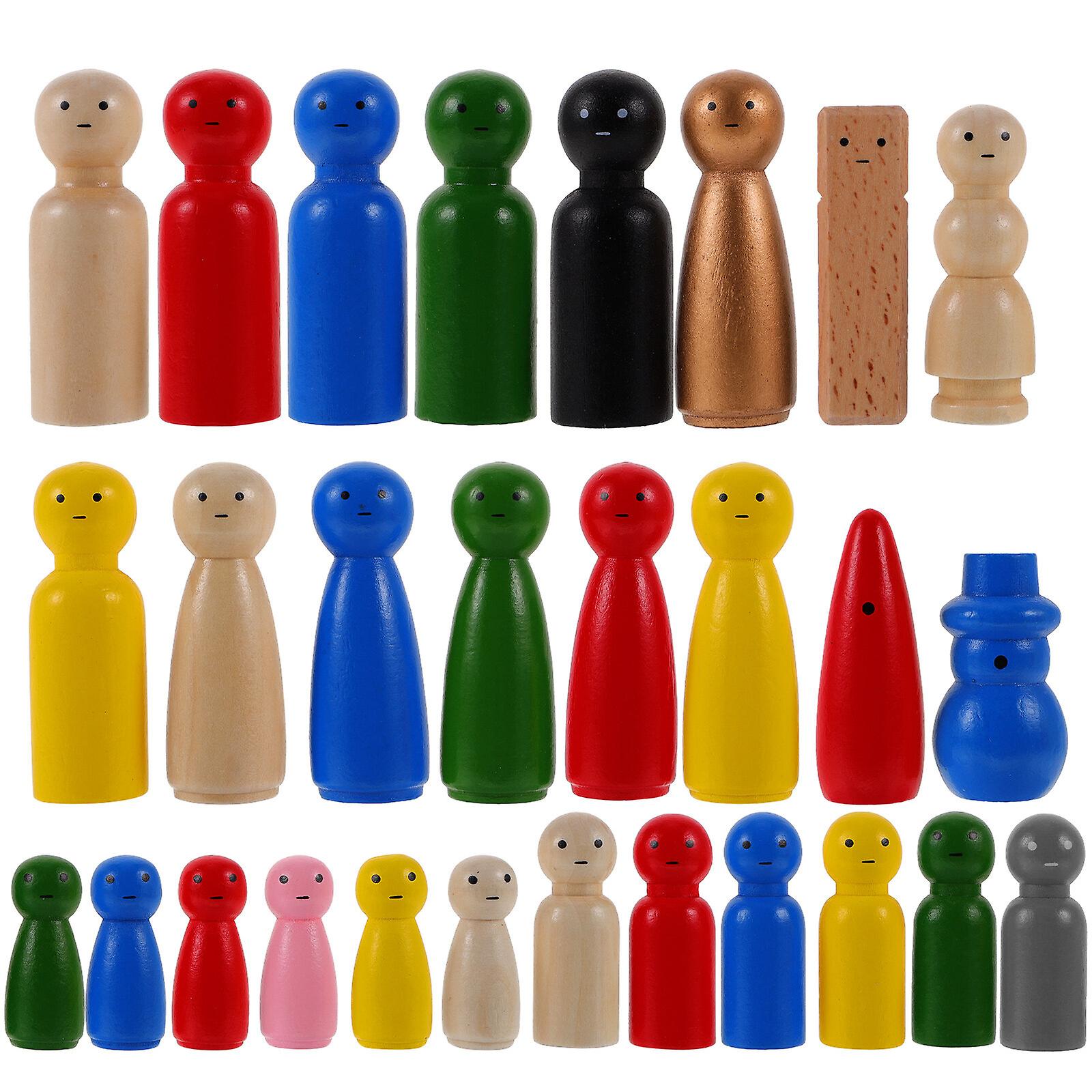 28pcs Wood Peg Dolls Miniature Figures Kids Toys Diy Wood Dolls Diy Crafts Supplies