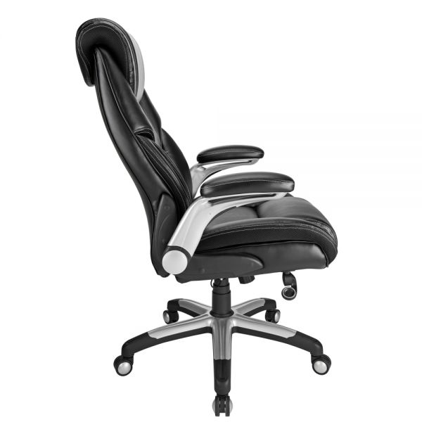 Torval Big and Tall Bonded Leather High-Back Computer Chair， Black/Silver， BIFMA Certified