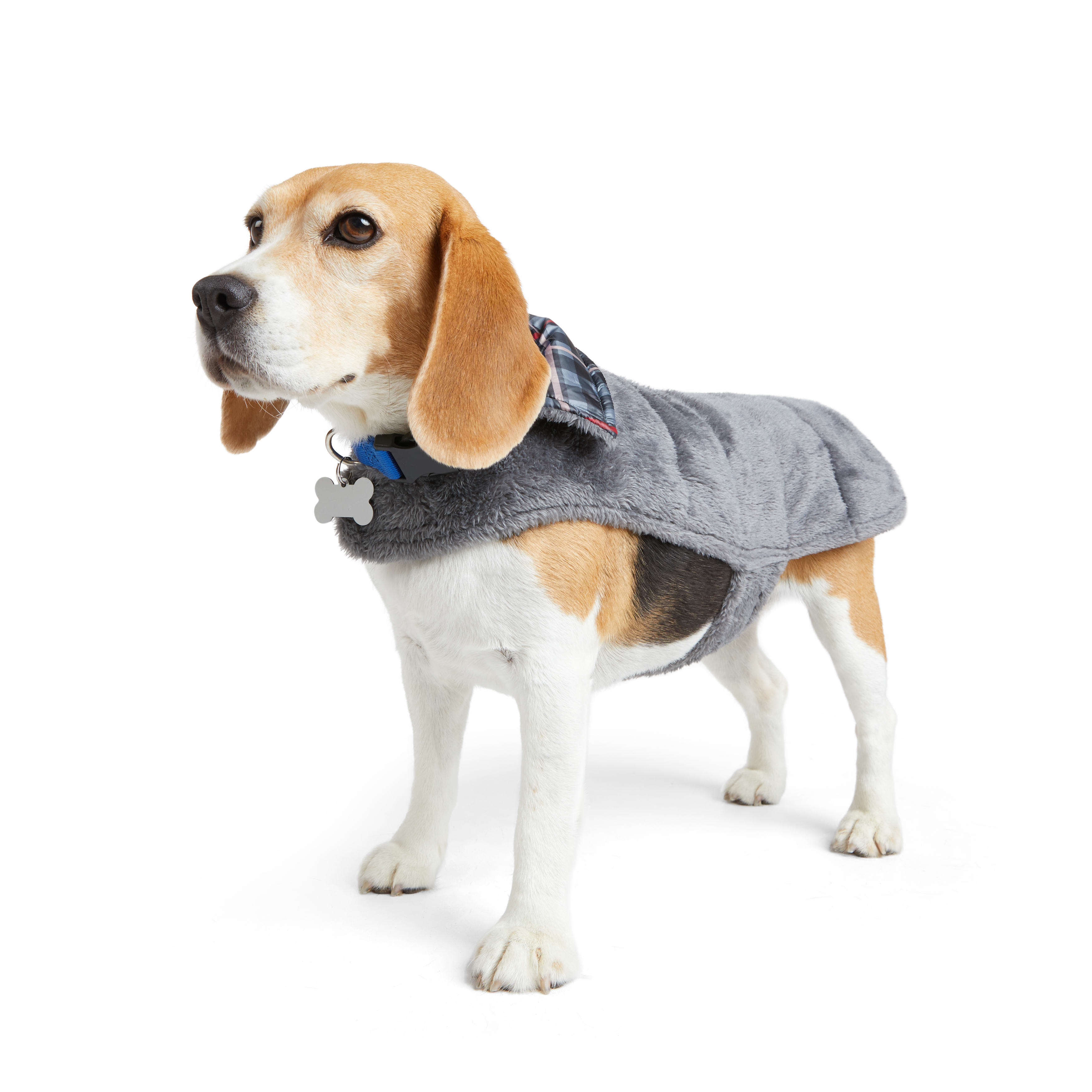 YOULY Grey Reversible Cozy Puffer Dog Jacket， X-Small/Small