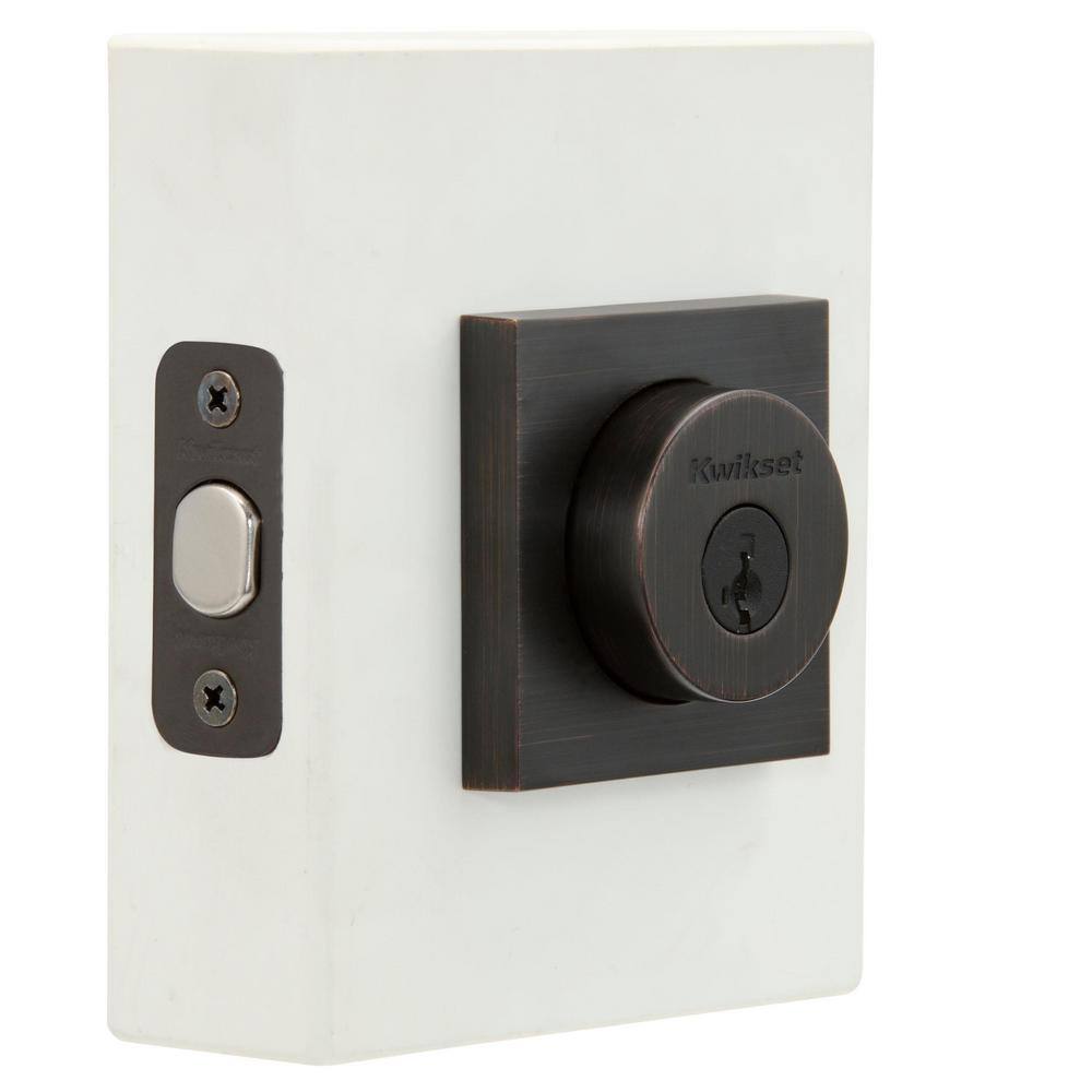 Kwikset 158 Series Square Contemporary Venetian Bronze Single Cylinder Deadbolt Featuring SmartKey Security 158 SQT 11P SMT RCAL RCS