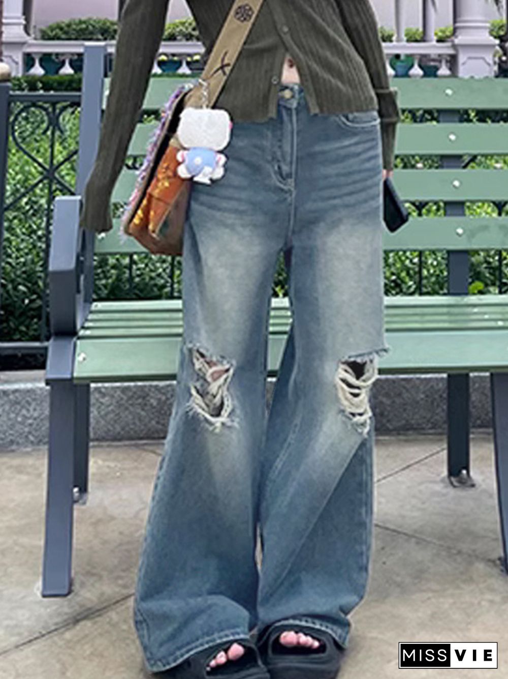 Retro Washed Tattered Design Boyfriend Jeans