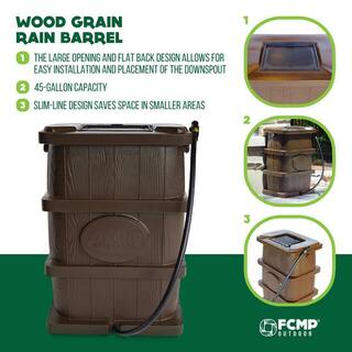 FCMP Outdoor 45 Gal. Woodgrain Rain Barrel in Brown WG4000-BRN