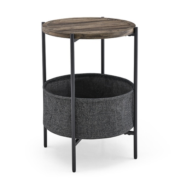 Modern Accent End Table with Storage Basket， Cloth Bag and Brown Top