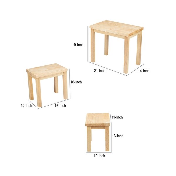 Rectangular 3 Piece Nesting End Side Table Set Rubberwood