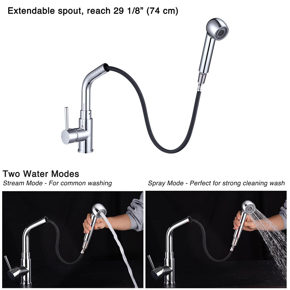 Aquaterior Pull-out Kitchen Sink Faucet 1 Handle Stainless Steel