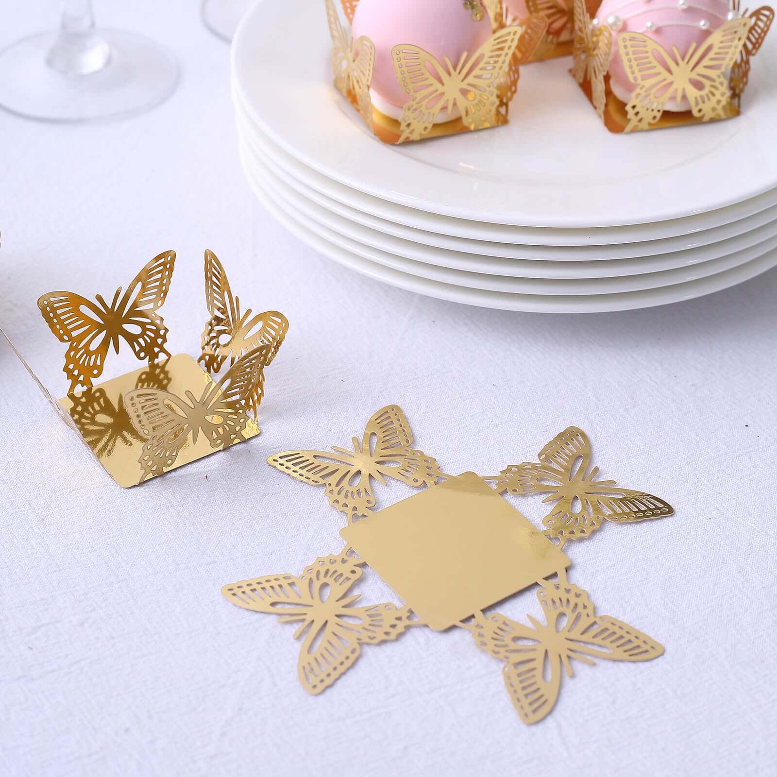 50 Pack Mini Metallic Gold Butterfly Truffle Cup Dessert Liners, Square Cupcake Tray Wrappers 225GSM 4