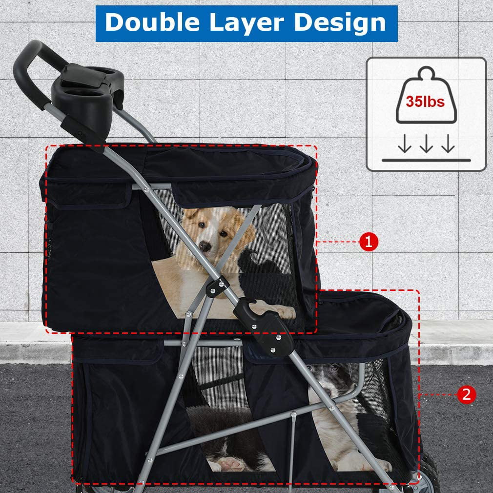 Bestpet Pet Stroller Carriers Bag Jogger Stroller for Dogs and Cats， Small and Medium (Black)