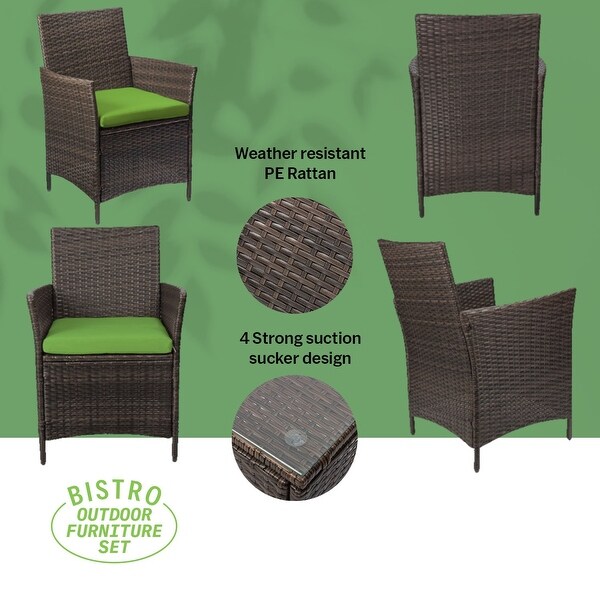 Pyramid Home Decor Rattan 3piece Patio Bistro Set