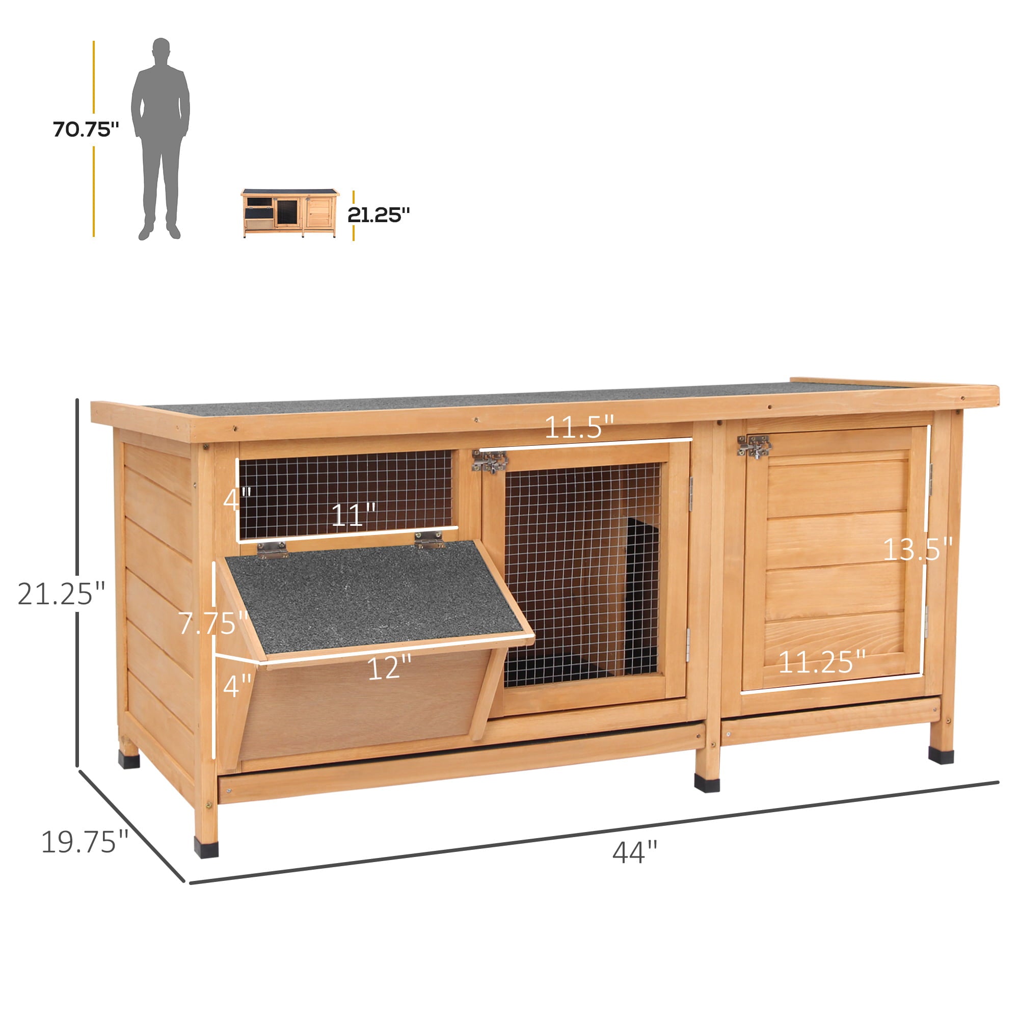 PawHut Bunny Cage w/ Feeding Trough Cleaning Tray for Rabbits and Guinea Pigs