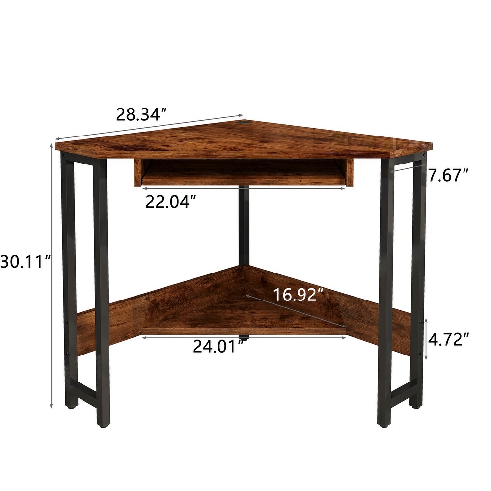 Triangle Computer Desk Corner Desk With Smooth Keyboard Tray  Storage Shelves