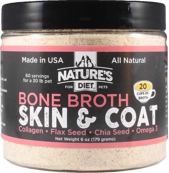 Nature's Diet Skin and Coat Bone Broth Dry Dog and Cat Food Topping， 6-oz jar