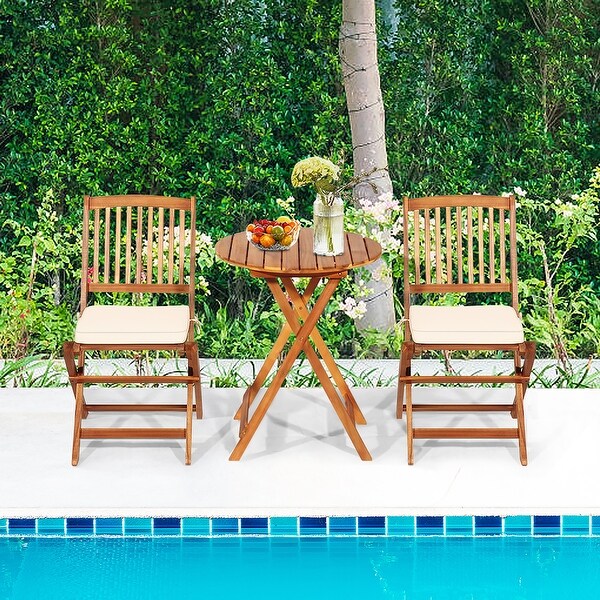 3piece Folding Acacia Wood Patio Bistro Set