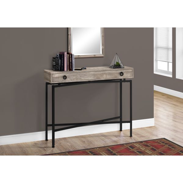 Accent Table， Console， Entryway， Narrow， Sofa， Storage Drawer， Living Room， Bedroom， Beige Laminate， Black Metal， Contemporary， Modern