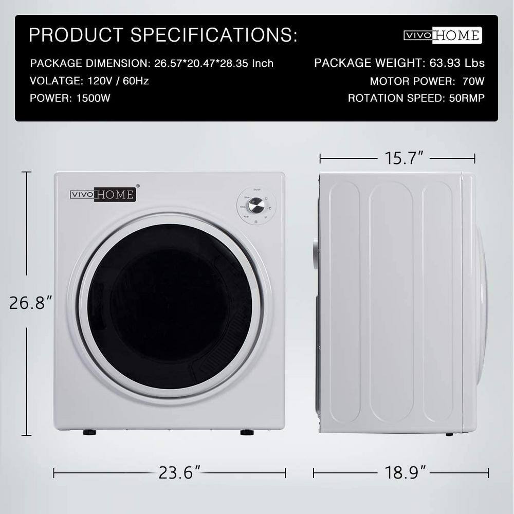 VIVOHOME 3.5 cu.ft 110V 1500W White Electric Compact Portable Laundry Dryer X002IDZO8V