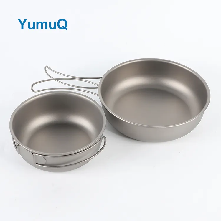 YumuQ 2 Pieces Lightweight Collabsible Titanium Camping Pots Cooking For Outdoor Travel Hiking Travel