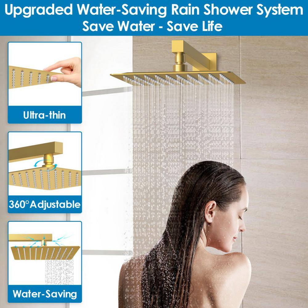 GRANDJOY Pressure Balance 2-Spray Wall Mount 10 in. Fixed and Handheld Shower Head 2.5 GPM in Brushed Gold SRM6066GNI-10BL