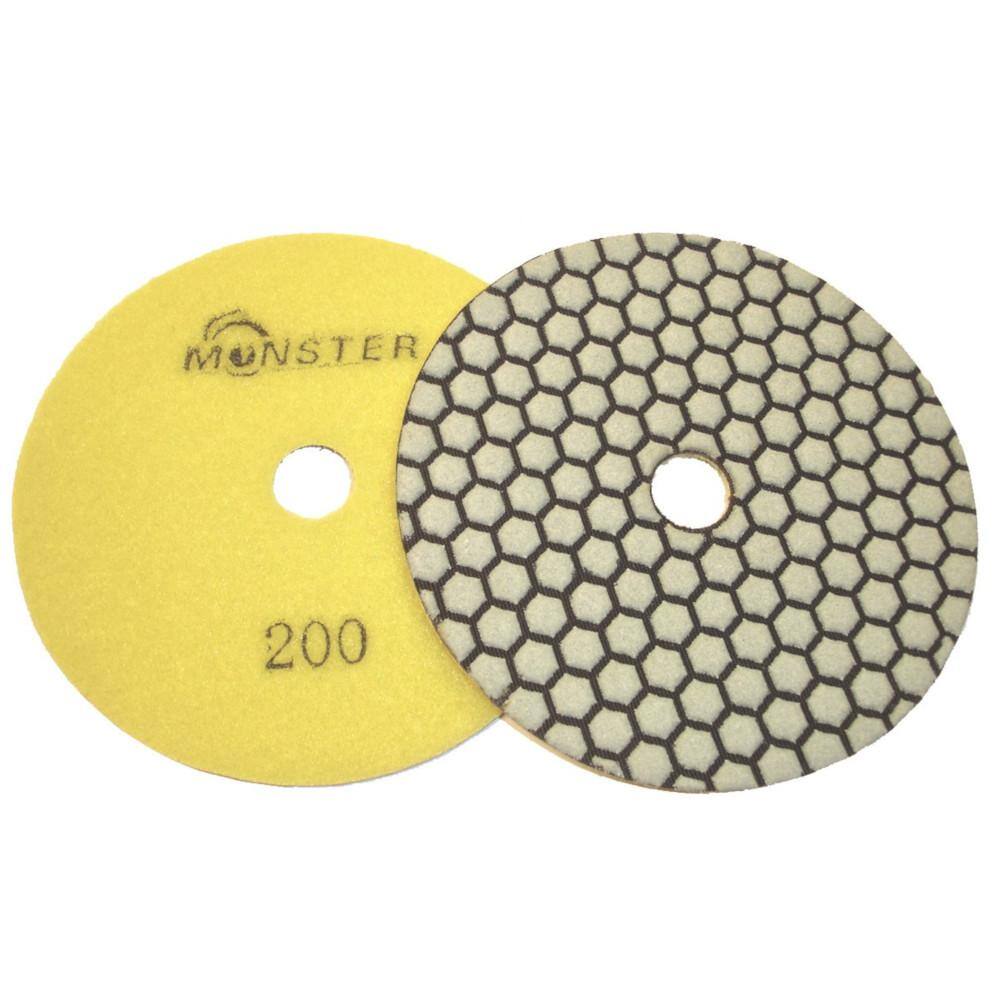 Monster 5 in. Dry Diamond Polishing Pads Set of 8 with Black Buff with Back Holder 5DPDNGSETB