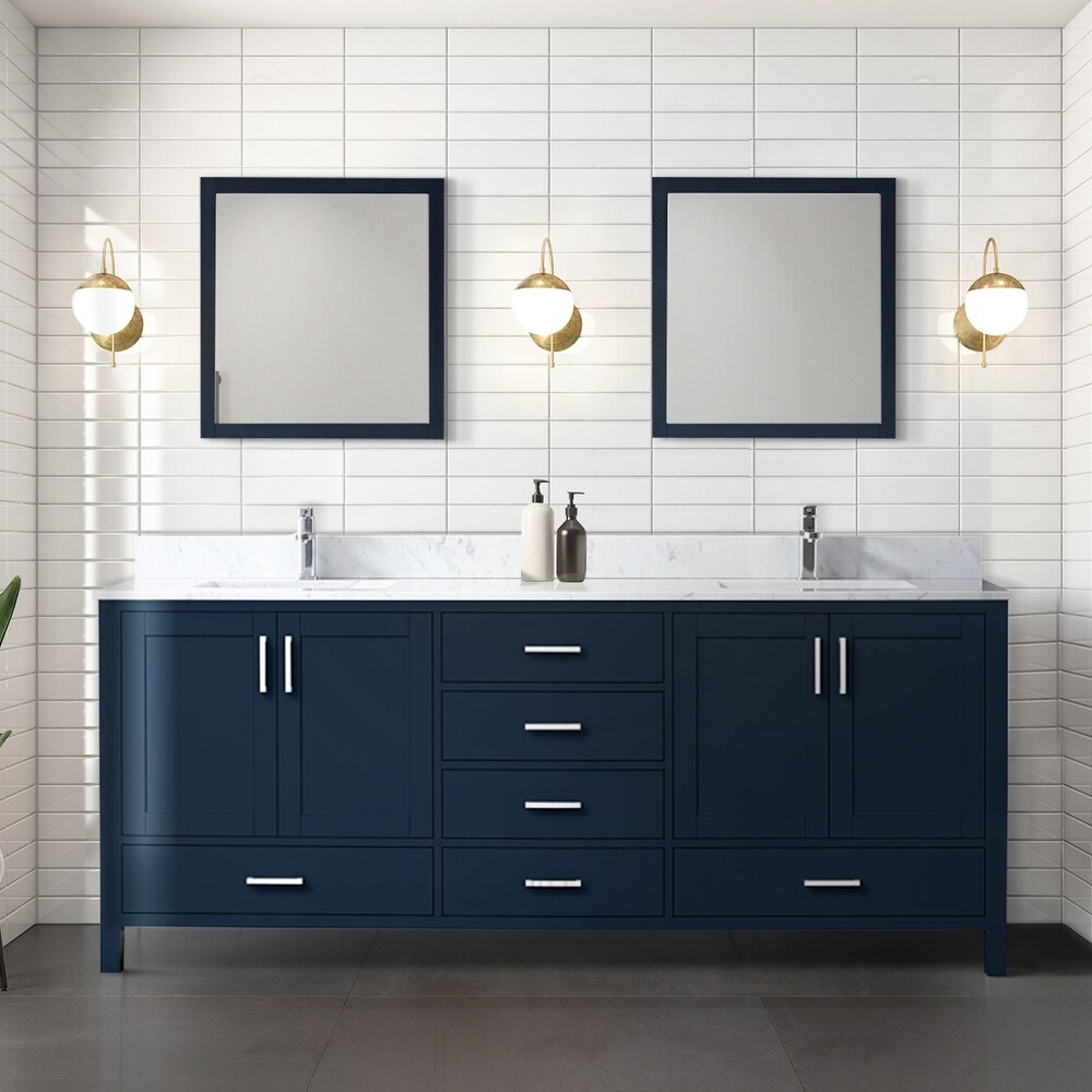 Jacques 80 in. W x 22 in. D Navy Blue Double Bath Vanity and Carrara Marble Top