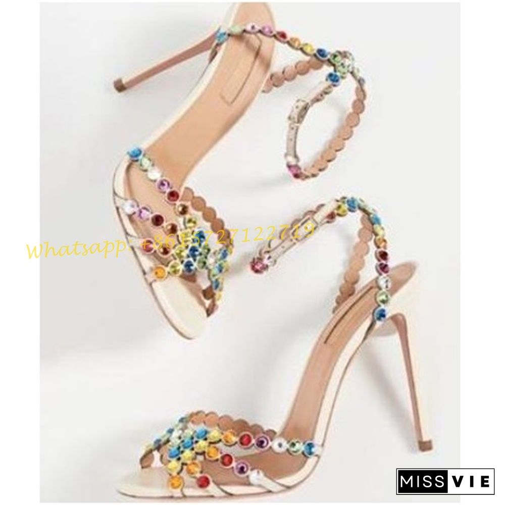 Crystal Cross Suede Sandals With Heels Party Luxury Elegant Thin Heels Summer Sandals Open Toe Women Wedding Rhinestone Shoes