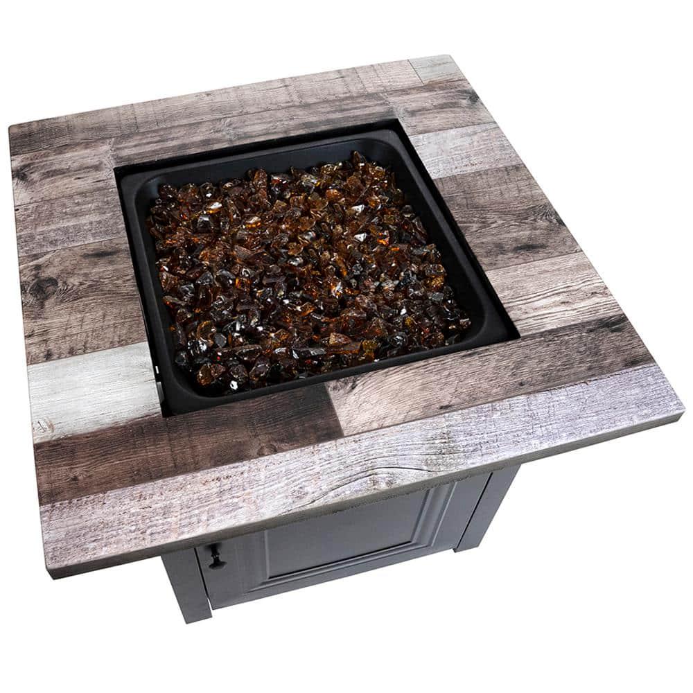 FIRE ISLAND 30 in W x 246 in H Square Steel UV Printed Propane Rustic Wood Oil Rubbed Bronze Look Fire Pit Base 50K BTU Burner