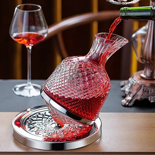 Luxury Rotating Wine Decanter Lead-Free Clear Crystal Glass Red Wine Aerator Decanter Set Elegant for Wine Lovers