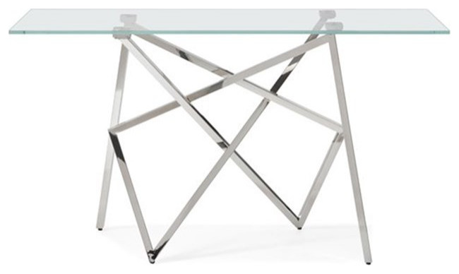 Modrest Hawkins Modern Stainless Steel  ampGlass Console Table in Silver/Clear   Contemporary   Console Tables   by Homesquare  Houzz