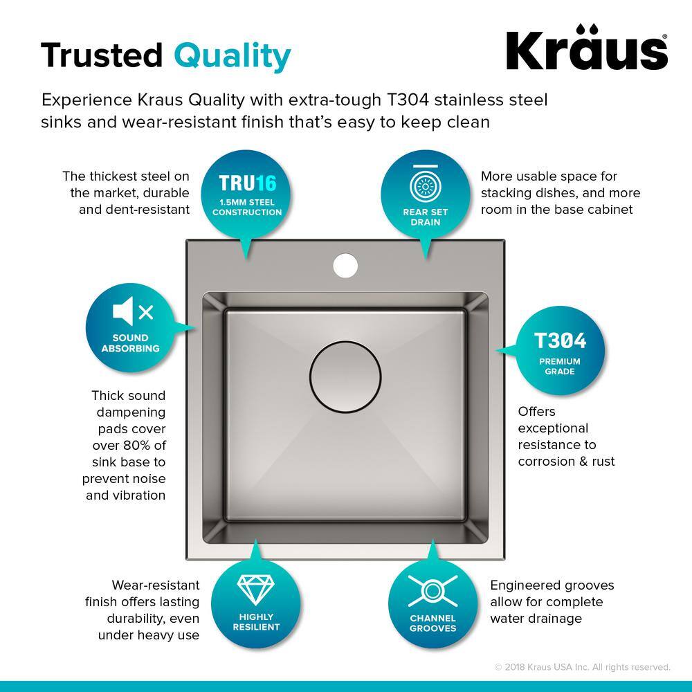 KRAUS Standart PRO Drop-In Stainless Steel 18 in. 1-Hole Single Bowl Kitchen Sink KHT301-18