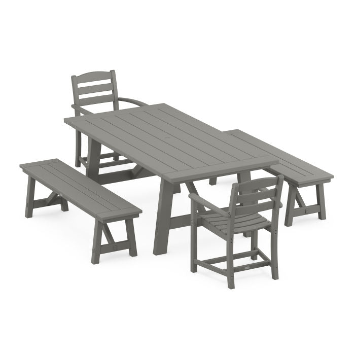 Polywood La Casa Cafe 5-Piece Rustic Farmhouse Dining Set With Benches PWS1082-1