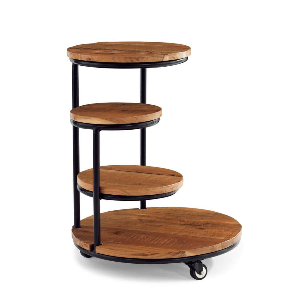 Powell Company Josie 25 in. Natural Wood and Black Metal 4-Tiered Plant Stand Wheels HD1452A19