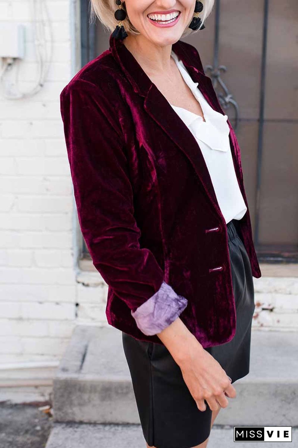 Solid Color Slim Long-Sleeved Suede Blazer Tops ( 3 Colors)